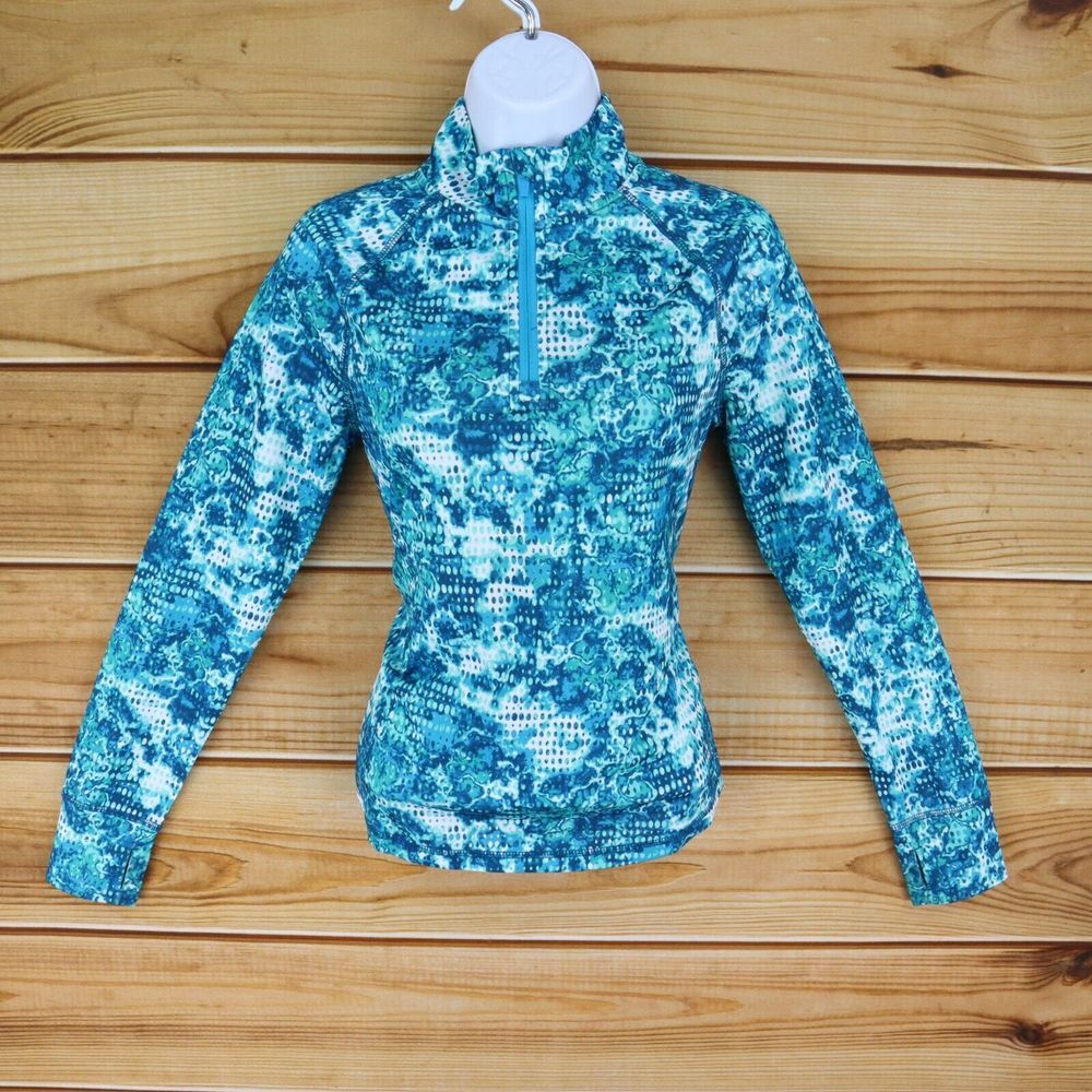 Exertek Activewear 1/4‎ Zip Jacket Thumbholes Girls Size XL (16) Blue Geometric